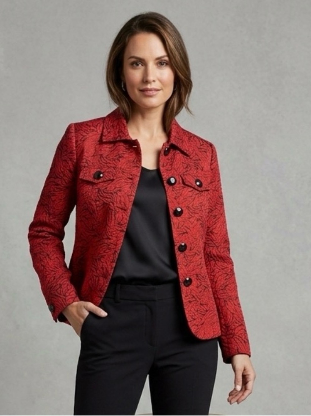 Laura Ashley Blazer size Petite PS Textured Casual Red black machine washable